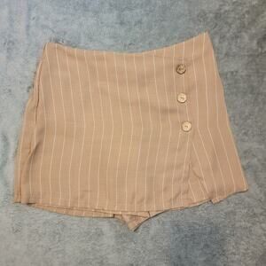 Haute Monde Skort Women's L Camel Tan Striped Faux Wrap minimalist